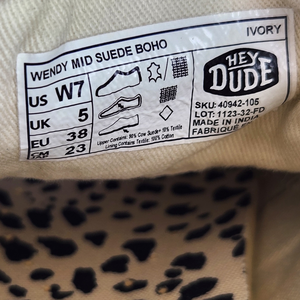 Hey Dude "Wendy Mid Suede Boho" Ivory Tan Leather | Women's Size 7 - Picture 10 of 16